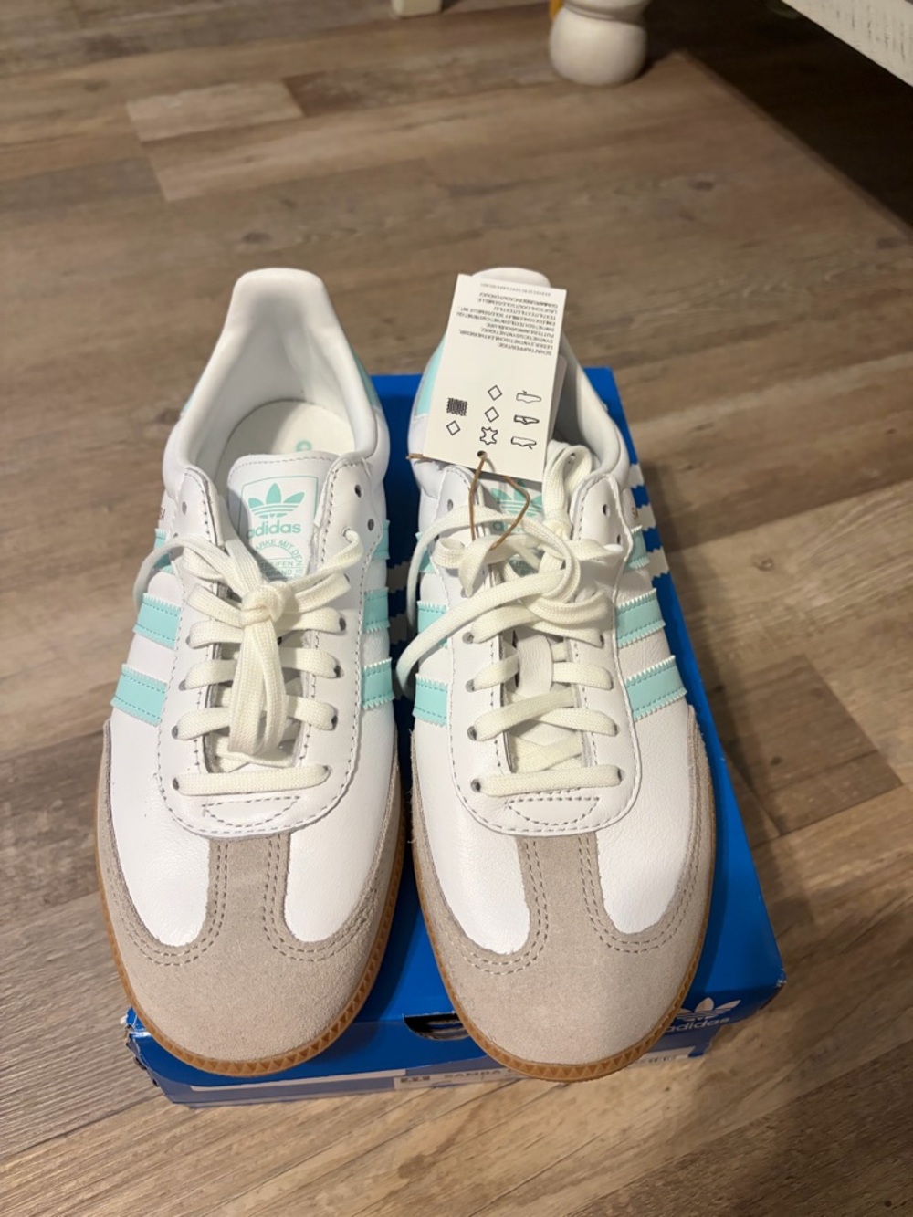 adidas White Aqua stripes and gum bottom Samba Sneakers - Picture 2 of 6
